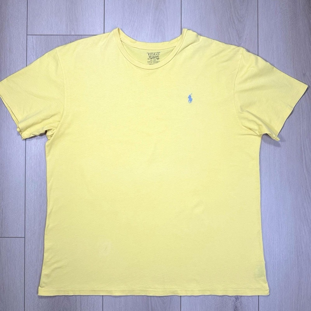 Polo Ralph Lauren Yellow T-Shirt XL Classic Crewneck Blue Pony Tee Cotton Casual